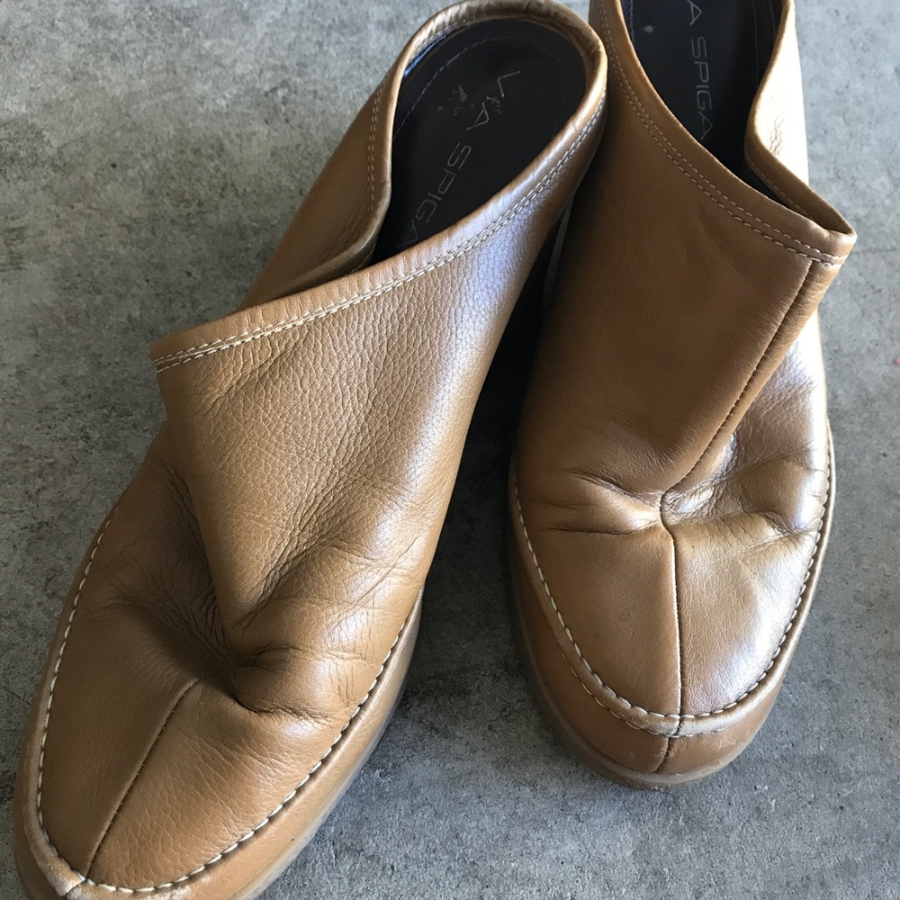 Via Spiga Tan Leather Mules